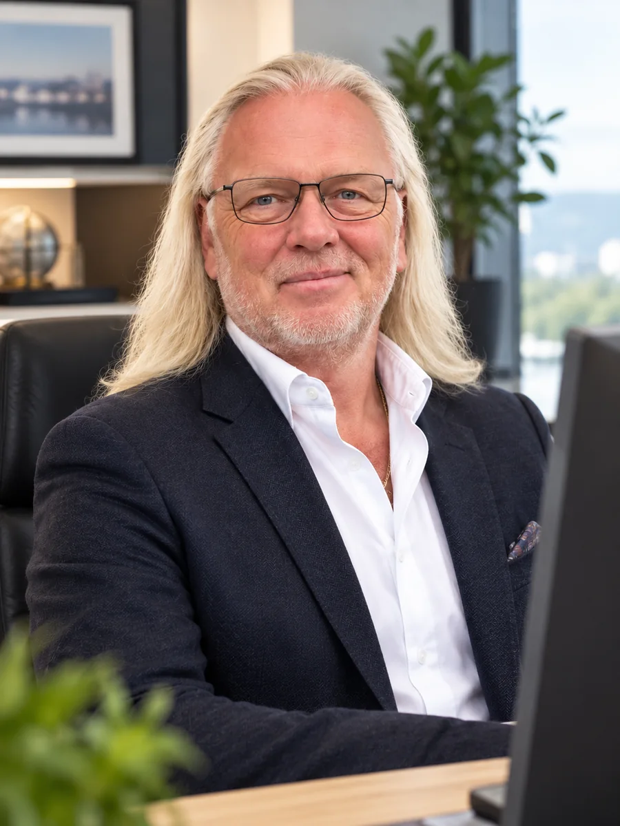 Ralf Schwarz am Schreibtisch im Büro.